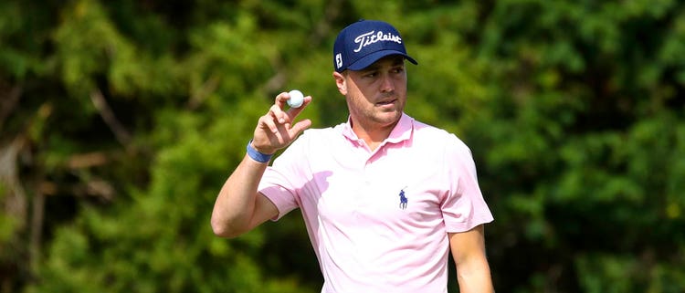 JEJU, SOUTH KOREA - OCTOBER 20: Justin Thomas of the United States acknowledges the gallery after the birdie on the 8th green during the final round of the CJ Cup @Nine Bridges at the Club at Nine Bridges on October 20, 2019 in Jeju, South Korea. (Photo by Chung Sung-Jun/Getty Images)